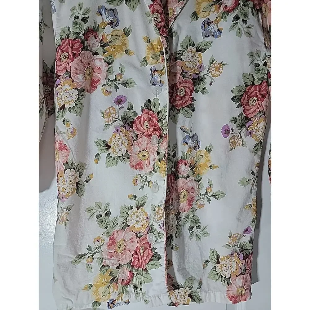 VICTORIA'S SECRET Gold Label Vtg Floral Pajama Set W/Long Shorts Modest Sz S HTF